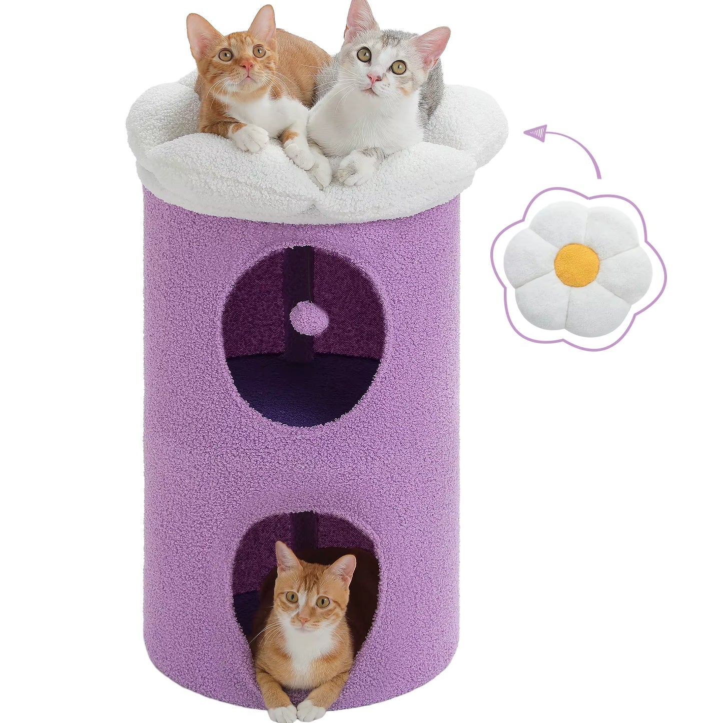 MeowWags™ 2-Story Cat Condo – Cozy Indoor Cat Cave with Removable Flower Bed & Hideaway Hammock