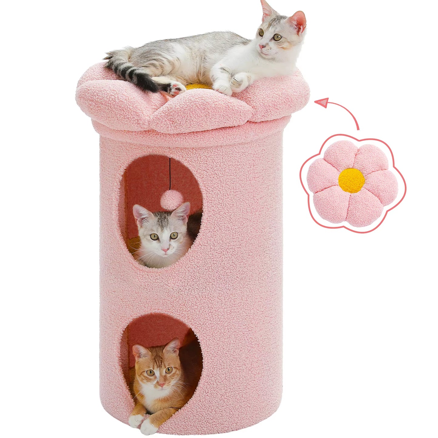 MeowWags™ 2-Story Cat Condo – Cozy Indoor Cat Cave with Removable Flower Bed & Hideaway Hammock