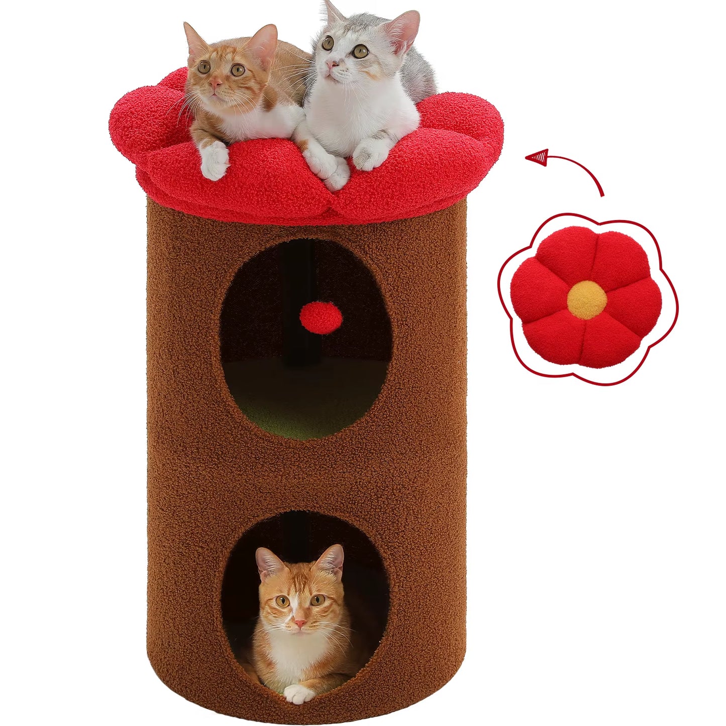 MeowWags™ 2-Story Cat Condo – Cozy Indoor Cat Cave with Removable Flower Bed & Hideaway Hammock